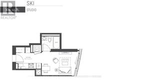 Toronto (Waterfront Communities) condo for rent - A floor plan for a 308 sq ft studio apartment.