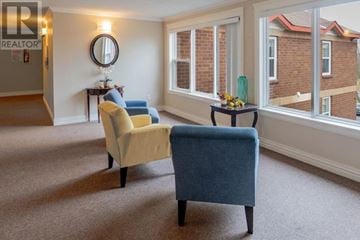 St. John's house for rent - A living room with a blue chair and a yellow chair facing a window.