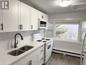 Niagara Falls (Downtown) multi-family for rent - A kitchen with white cabinets and a stove top oven.