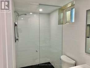 Toronto (Yorkdale-Glen Park) apartment for rent - A white bathroom with a toilet, sink, and shower.
