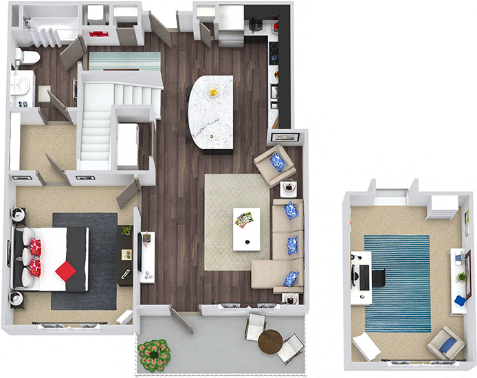Floor plan for 1 bed, 1 bath, 1023 sqft