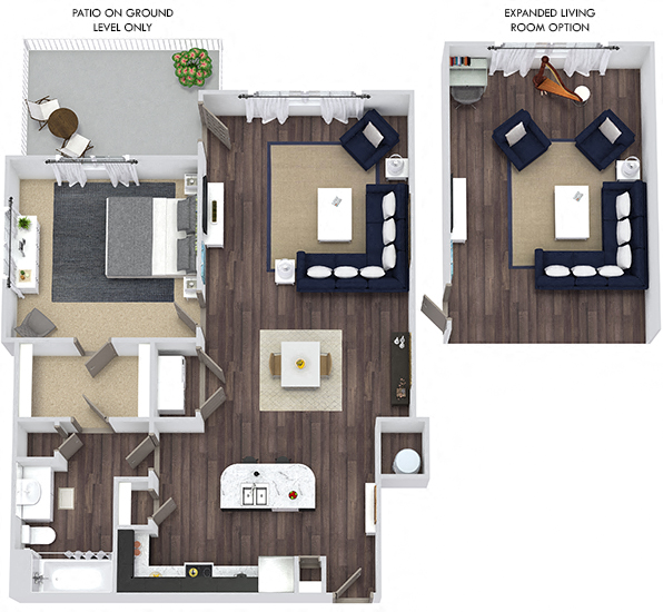 Floor plan for 1 bed, 1 bath, 959 sqft