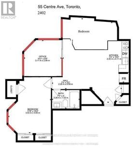 Toronto (Bay Street Corridor) condo for rent - A floor plan for a Toronto apartment at 55 Centre Ave.