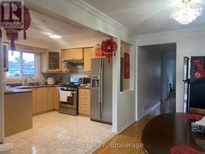 Toronto (West Hill) apartment for rent - A kitchen with a dining table and a chandelier.
