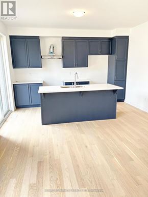 Kitchener apartment for rent - A kitchen with a white countertop and dark blue cabinets.