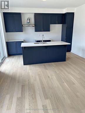 Kitchener apartment for rent - A kitchen with dark blue cabinets and a white countertop.