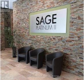 Waterloo condo for rent - Three black chairs are placed in front of a sign that says SAGE Platinum II.