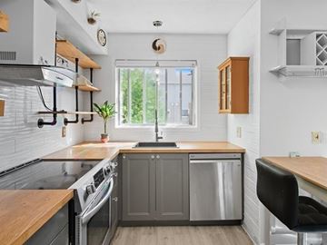 Gatineau (Aylmer) townhouse for rent - A kitchen with a wooden counter top and stainless steel appliances.