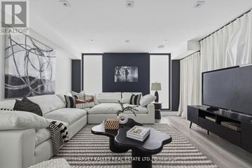Toronto (Annex) apartment for rent - A modern living room with a white sofa set and a black and white abstract painting on the wall.