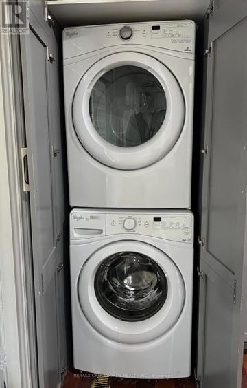 Markham (Raymerville) apartment for rent - A white dryer and washer stacked on top of each other.