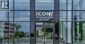 Waterloo condo for rent - The front of a building with the name ICON/ on it.