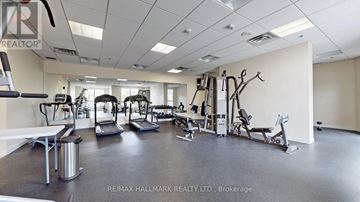 Toronto (West Humber-Clairville) condo for rent - A gym with a variety of equipment including treadmills, weights, and a bench press.
