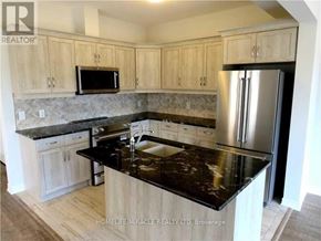 Niagara Falls (Lyons Creek) apartment for rent - A kitchen with a black granite countertop and wooden cabinets.
