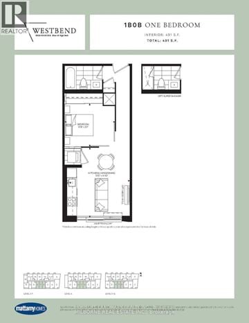 Toronto (High Park North) condo for rent - A floor plan for a 1 bedroom apartment at Westbend.