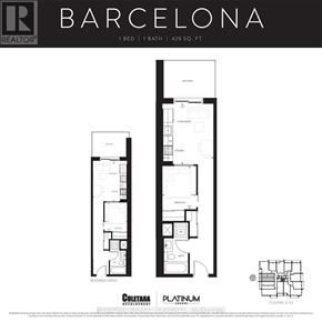Hamilton (Central) condo for rent - A black and white image of a floor plan for a 1 bedroom, 1 bathroom apartment in Barcelona.