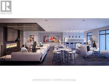 Hamilton (Central) condo for rent - A modern living room with a fireplace and a painting on the wall.