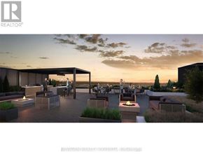 Hamilton (Central) condo for rent - A modern outdoor seating area with a view of the sky at dusk.