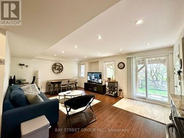 Richmond Hill (Oak Ridges Lake Wilcox) apartment for rent - A living room with a blue couch and a television.