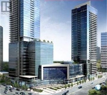 Toronto (Willowdale East) condo for rent - A modern building complex with a glass facade and a sign that reads "REALTOR".
