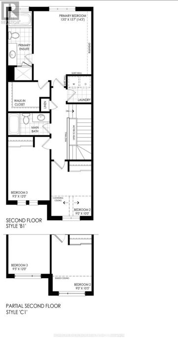 Pickering townhouse for rent - A floor plan of a house with two bedrooms, a living room, a kitchen, and a bathroom.