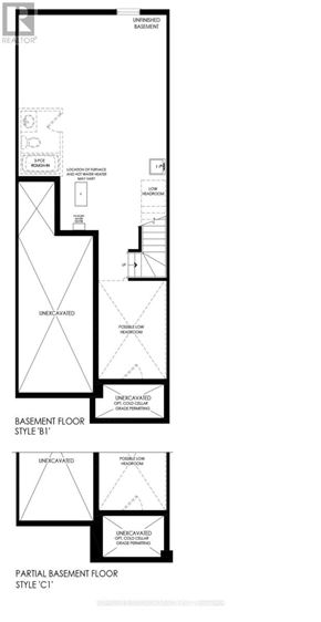 Pickering townhouse for rent - A floor plan of a building with Basement Floor Style 81 and Partial Basement Floor Style C1.