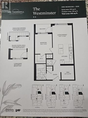 Vaughan (Beverley Glen) condo for rent - A real estate listing for a property called The Westminster shows the layout of the one bedroom den.