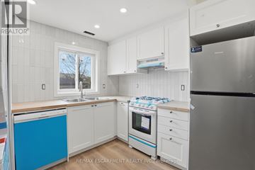 Toronto (Yorkdale-Glen Park) apartment for rent - A kitchen with white cabinets and a blue drawer.