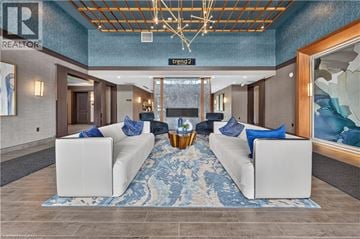 Waterdown condo for rent - A living room with a white couch and a blue rug.