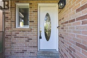 Oshawa (Pinecrest) apartment for rent - A white door with a glass window is on a brick wall.