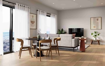 Winnipeg apartment for rent - A modern living room with a dining table and chairs.