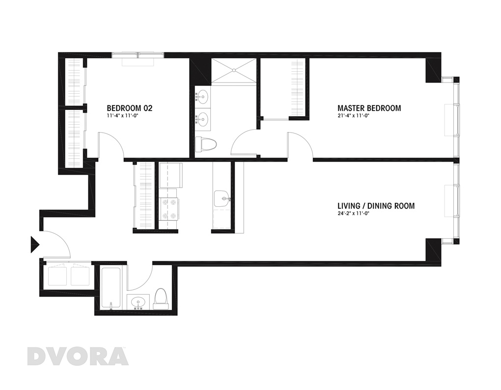 Floor plan for 2 beds, 2 baths, 1080 sqft