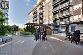 Waterloo condo for rent - A sunny day at the outdoor seating area of a residential building.