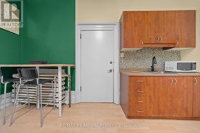 Ottawa multi-family for rent - A kitchen with a green wall and a white door.