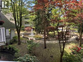 Richmond apartment for rent - A garden with a fountain surrounded by trees.