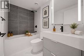 Toronto (Church-Yonge Corridor) condo for rent - A white bathroom with a grey tiled shower area.