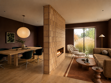 Santa Fe apartment for rent - A modern living room with a wooden table and chairs.