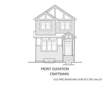 Beaumont apartment for rent - A black and white drawing of a two-story house with the text "FRONT ELEVATION CRAFTSMAN" above it.