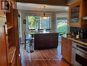 Markham (Thornlea) apartment for rent - A kitchen with wooden cabinets and a table with chairs.