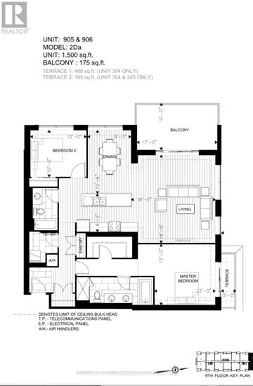 London North (North R) condo for rent - A black and white floor plan for a 2-bedroom apartment.