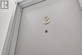 Brockville condo for rent - A white door with a gold number 3 on it.