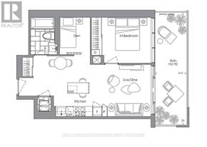 Toronto (Bay Street Corridor) condo for rent - A floor plan of a house with a den, a bedroom, a kitchen, a living/dining area, and a bathroom.
