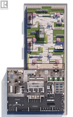 Toronto (Mimico) condo for rent - A floor plan of a building with a garden on the top floor.
