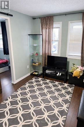 Whitby (Pringle Creek) apartment for rent - A living room with a television, a glass display cabinet, and a patterned rug.