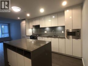 Richmond apartment for rent - A modern kitchen with white cabinets and a dark countertop.