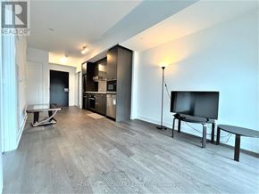 Toronto (Mount Pleasant West) condo for rent - A modern living room with a grey floor and a black television.