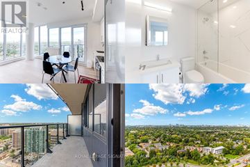 Toronto (Willowdale West) condo for rent - A split image of a room with a balcony and a bathroom.