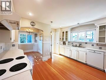 North Vancouver apartment for rent - A kitchen with a stove top oven and wooden floors.