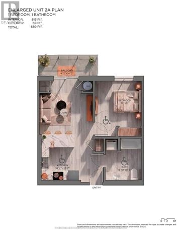 Bluewater (Zurich) multi-family for rent - A floor plan of an enlarged unit 2a plan showing a bedroom, bathroom, kitchen, and living room.
