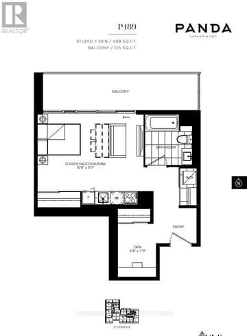 Toronto (Bay Street Corridor) condo for rent - A black and white floor plan for a studio apartment.