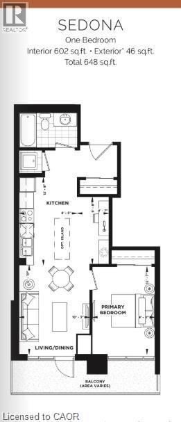 Hamilton condo for rent - A floor plan for a Sedona property with a living/dining area, kitchen, and two bedrooms.